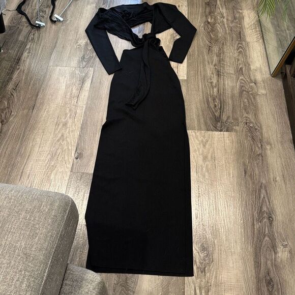 NWT Aya Muse Inio Black Viscose Long Sleeve Stretchy Maxi Dress Size S B36 - Picture 2 of 8